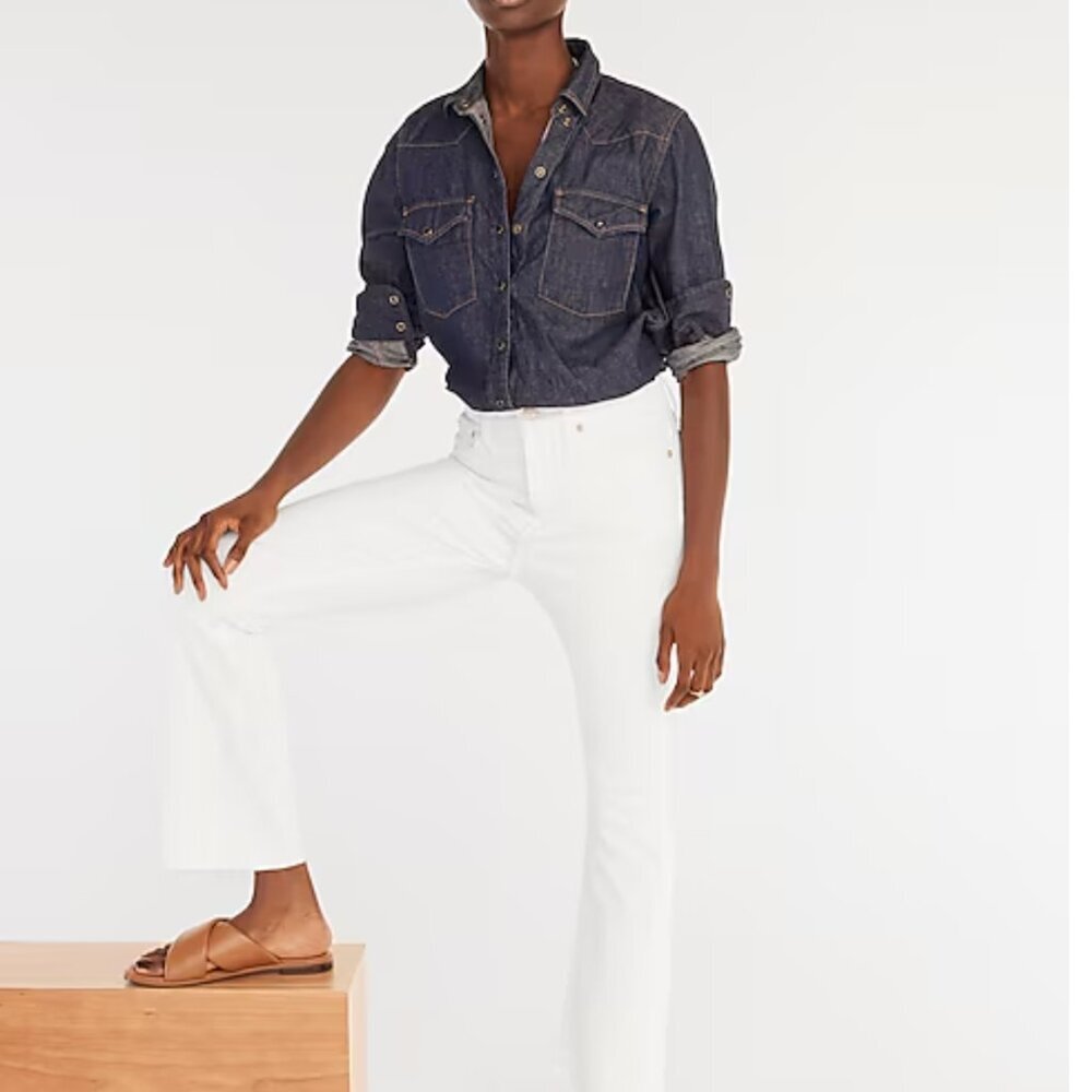 J. Crew 10” Billie Demo Boot Crop White Jeans